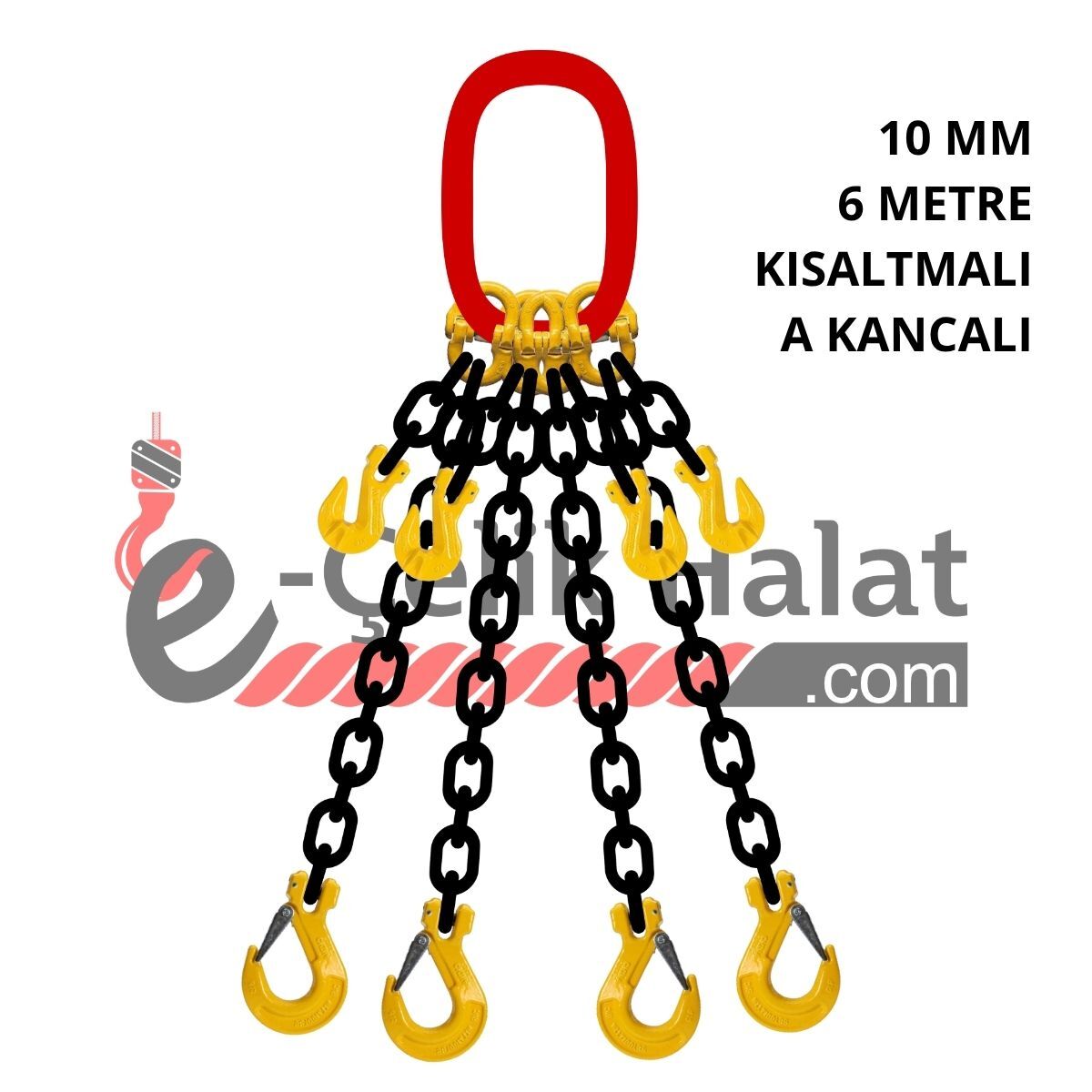 Grade 80 - 10 mm 6 metre Kısaltmalı Dörtlü Zincir Sapan