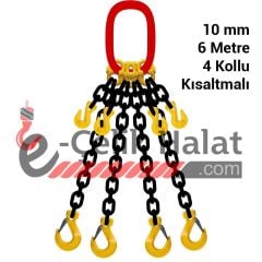 Grade 80 - 10 mm 6 metre Kısaltmalı Dörtlü Zincir Sapan