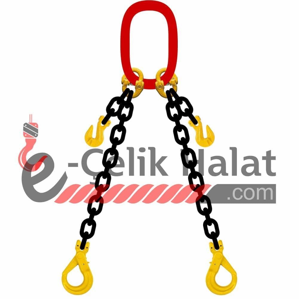 Grade 80 İki Kollu Zincir Sapan Standart Kanca (A Kanca) - Kısaltmalı - 3 Metre - 10 MM - Yerli