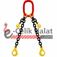Grade 80 İki Kollu Zincir Sapan Standart Kanca (A Kanca) - Kısaltmalı - 5 Metre - 13 MM - Yerli